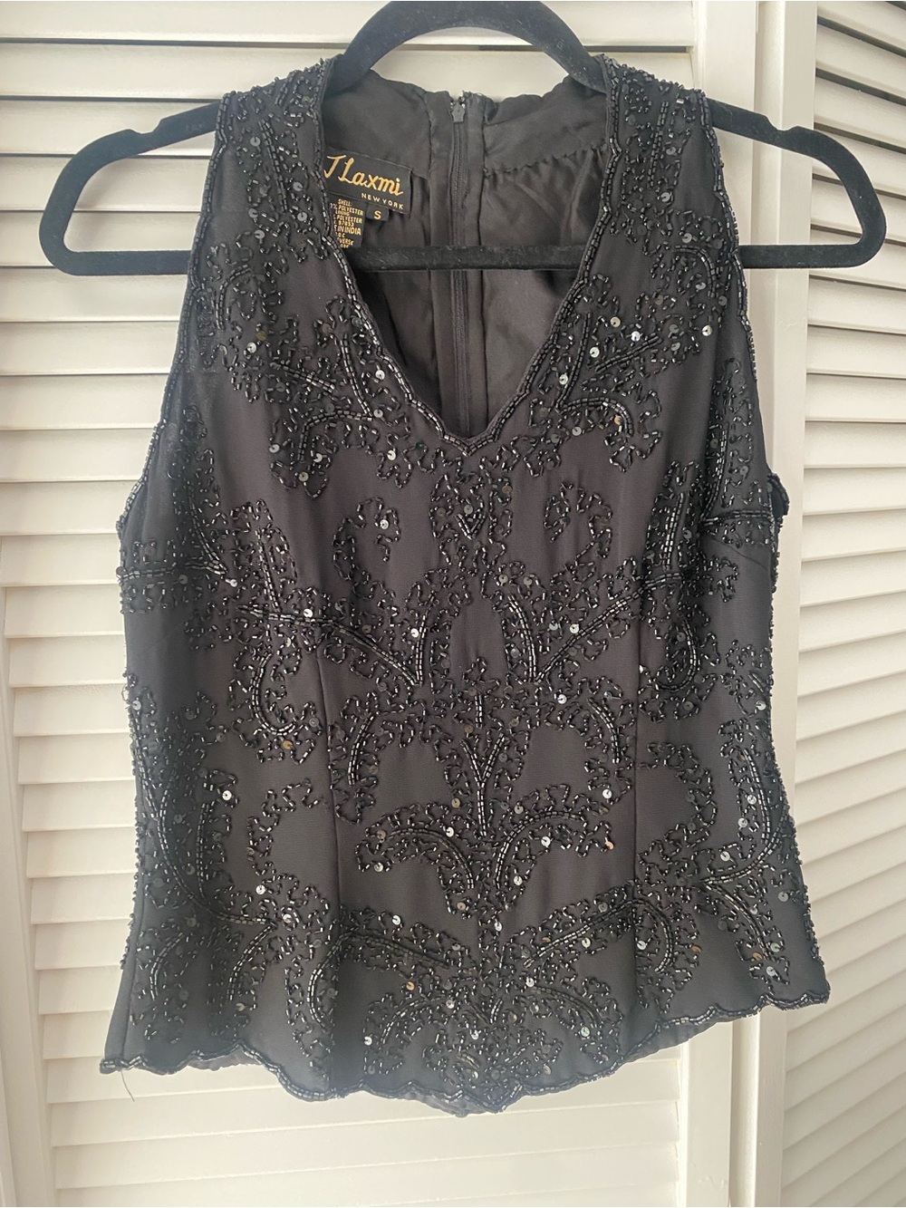 J Laxmi Womens Black Beaded Sleeveless Tank Top Size S